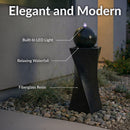 Sunnydaze Black Ball Solar Powered Fountain with Battery Backup and LED Lights - 30-Inch