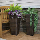 Sunnydaze Polyrattan Tall Square Planter - Brown - Set of 2