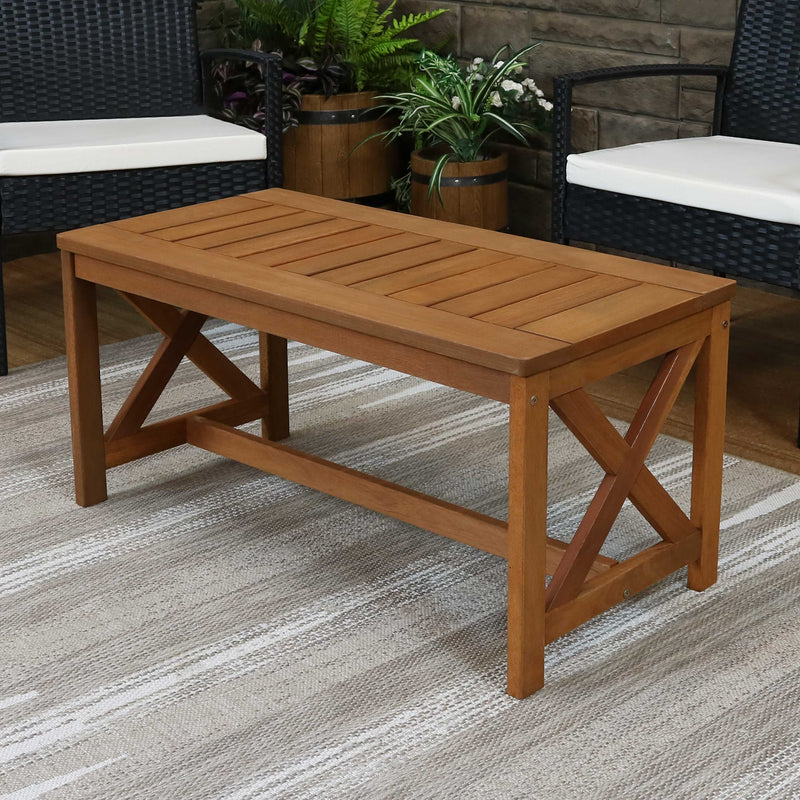 Sunnydaze Meranti Wood Outdoor Patio Coffee Table with Teak Finish - 35"