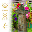Sunnydaze Layered Pyramid Slate Outdoor Fountain with LED Light - 40"