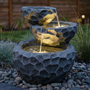 Sunnydaze 3-Tier Chiseled Basin Solar Powered Fountain for Garden, Patio, Yard or Balcony - Polyresin