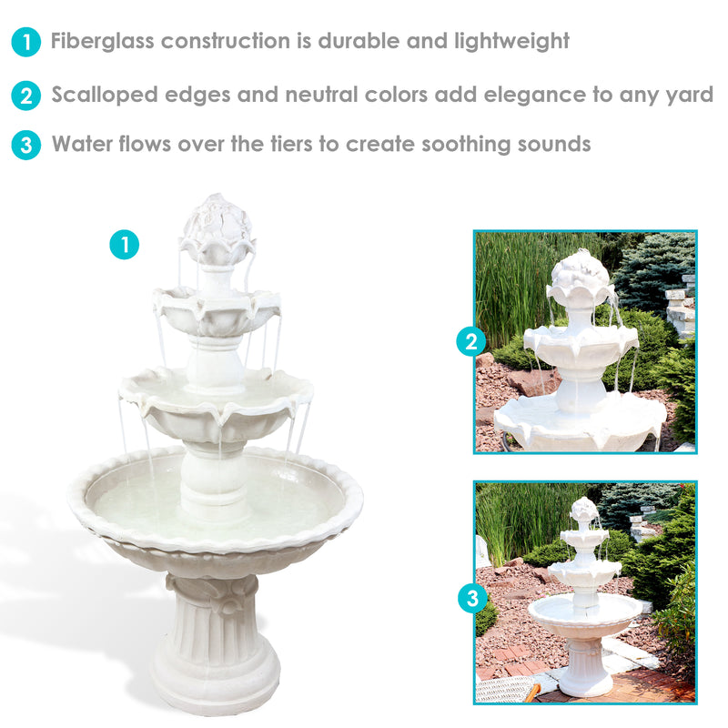 Sunnydaze 3-Tier Outdoor Water Fountain with Fruit Top - White - 52" H