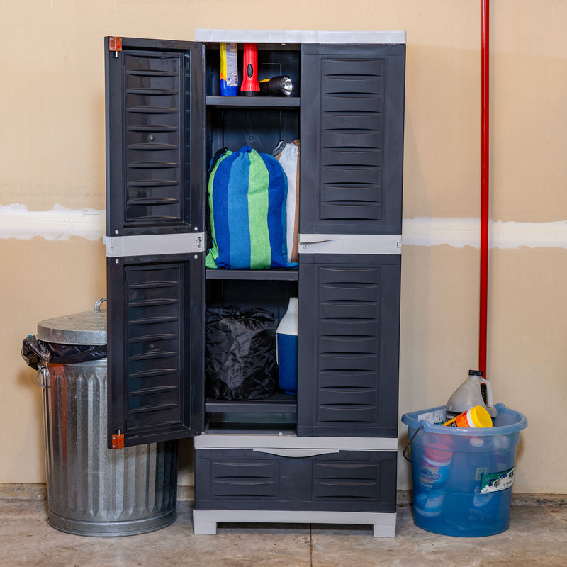 Sunnydaze 3-Shelf Plastic Lockable Storage Cabinet - 57.5" - Charcoal w/ Gray Trim