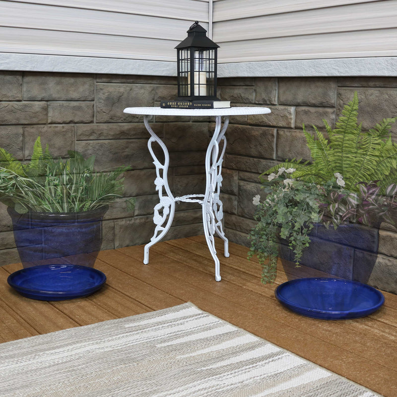 sunnydaze ceramic planter saucer Sunnydaze Set of 2 Glazed Ceramic Planter Saucers - Imperial Blue