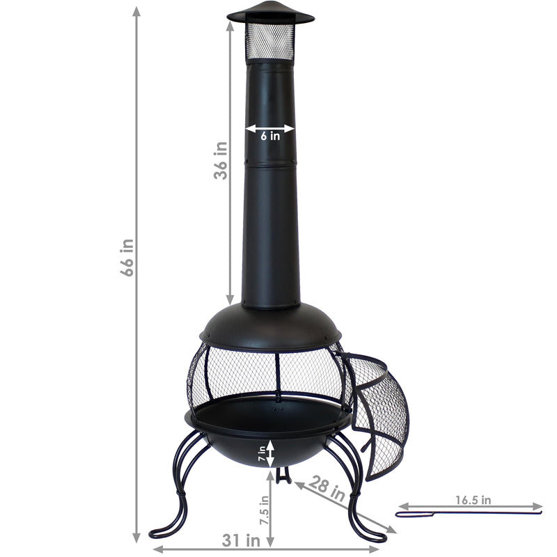 Sunnydaze Black Steel Wood-Burning Outdoor Chiminea Fire Pit with Rain Cap - 66"