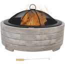 Sunnydaze Large Faux Stone Wood-Burning Fire Pit Ring with Steel Fire Bowl and Spark Screen, 35-Inch Diameter