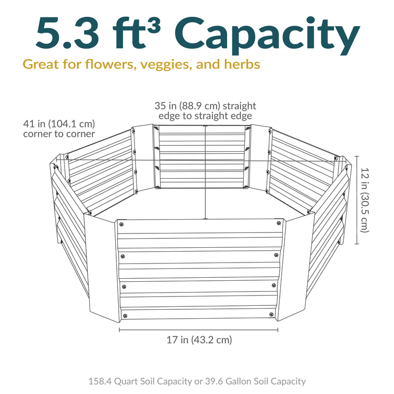 Sunnydaze Galvanized Steel Hexagon Raised Garden Bed - 12.25" H
