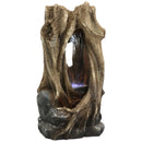 Sunnydaze Mystical Waterfall Tree Trunk Outdoor Water Fountain with LED Lights, 32-Inch Tall