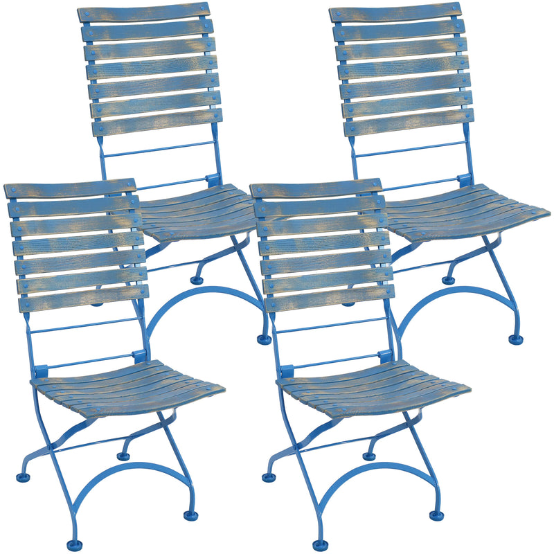 Sunnydaze Cafe Couleur Folding Chestnut Wooden Folding Chair - Blue