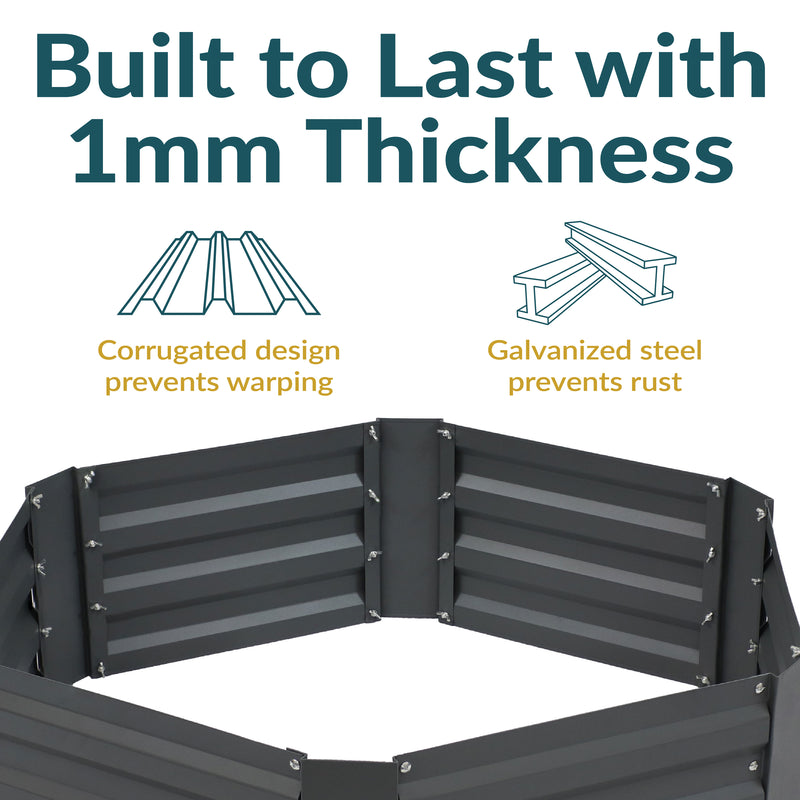 Sunnydaze Galvanized Steel Hexagon Raised Garden Bed - 12.25" H