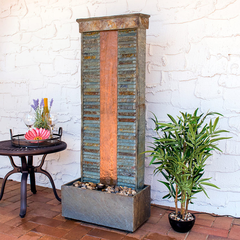 Sunnydaze Rippled Slate Water Fountain with LED Lights - 48"