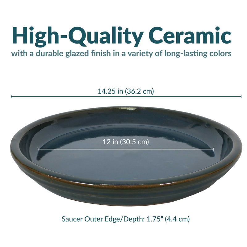 12 in plant saucer Sunnydaze Decor Glazed Ceramic Planter Saucer Set of 4 - Blue