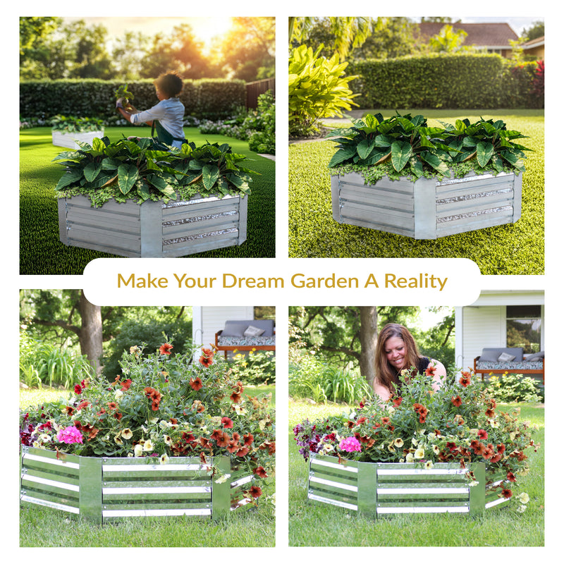 Sunnydaze Galvanized Steel Raised Garden Bed - Hexagon - 40.5"