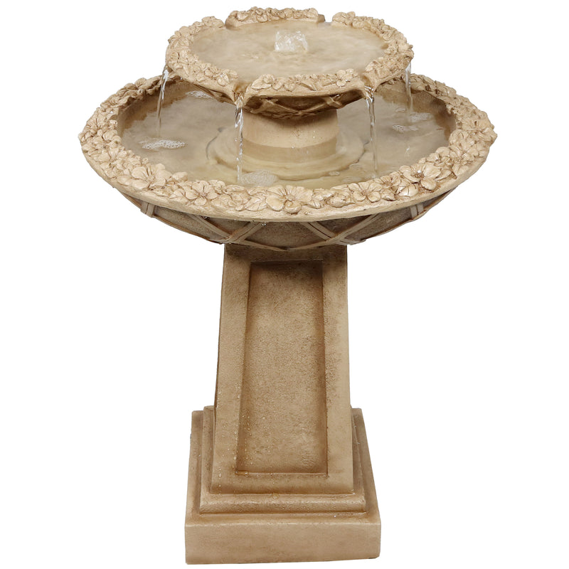 Sunnydaze Beveled Flower 2-Tier Birdbath Water Fountain - 28-Inch