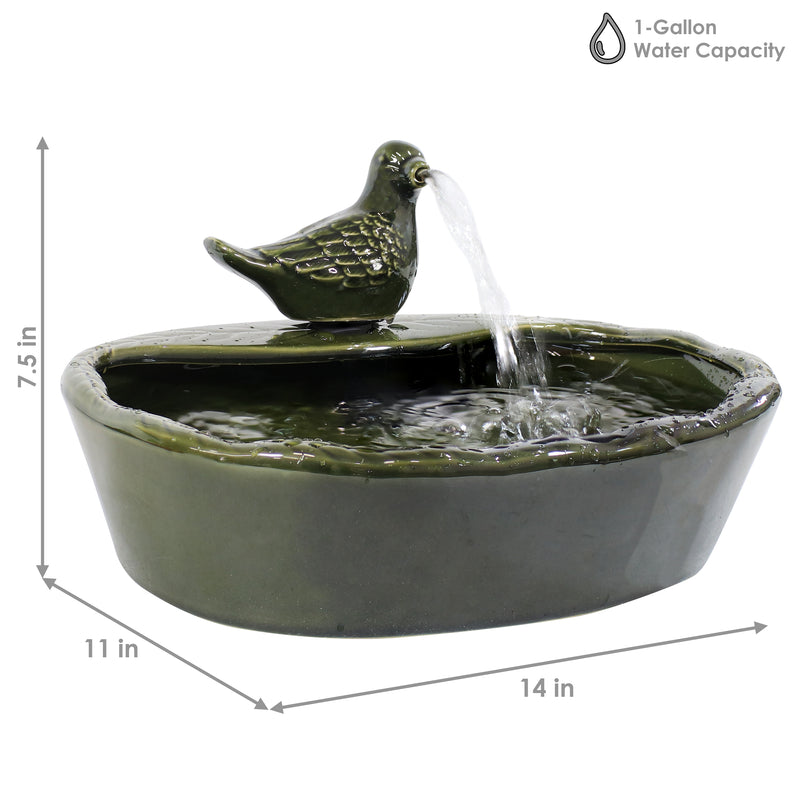 Sunnydaze Green Glazed Ceramic Dove Solar Water Fountain