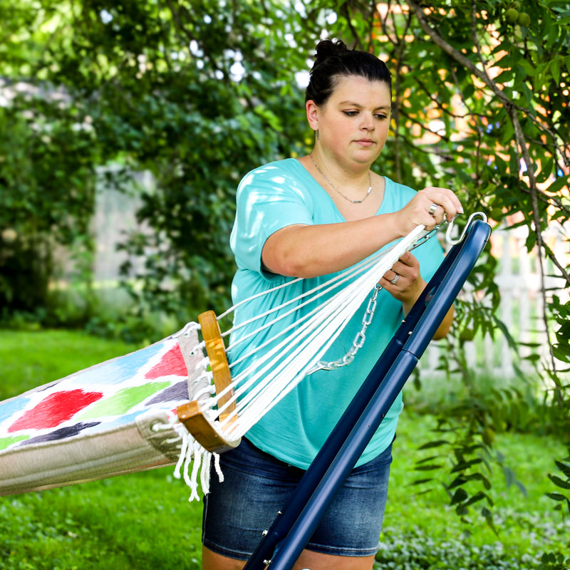 Sunnydaze Quilted Hammock with Curved Bamboo Spreader Bar and Pillow