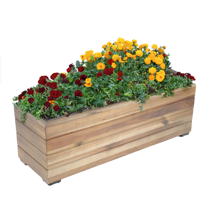 Sunnydaze Rectangular Wood Planter Box with Plastic Liner