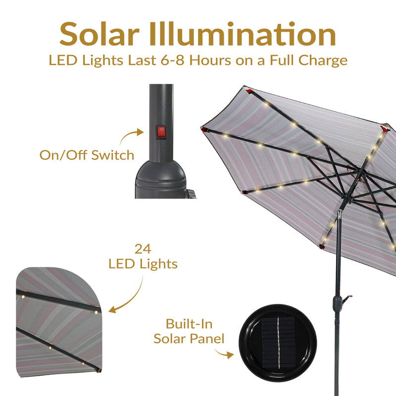 Sunnydaze 9' Solar LED Outdoor Patio Umbrella with Tilt and Crank