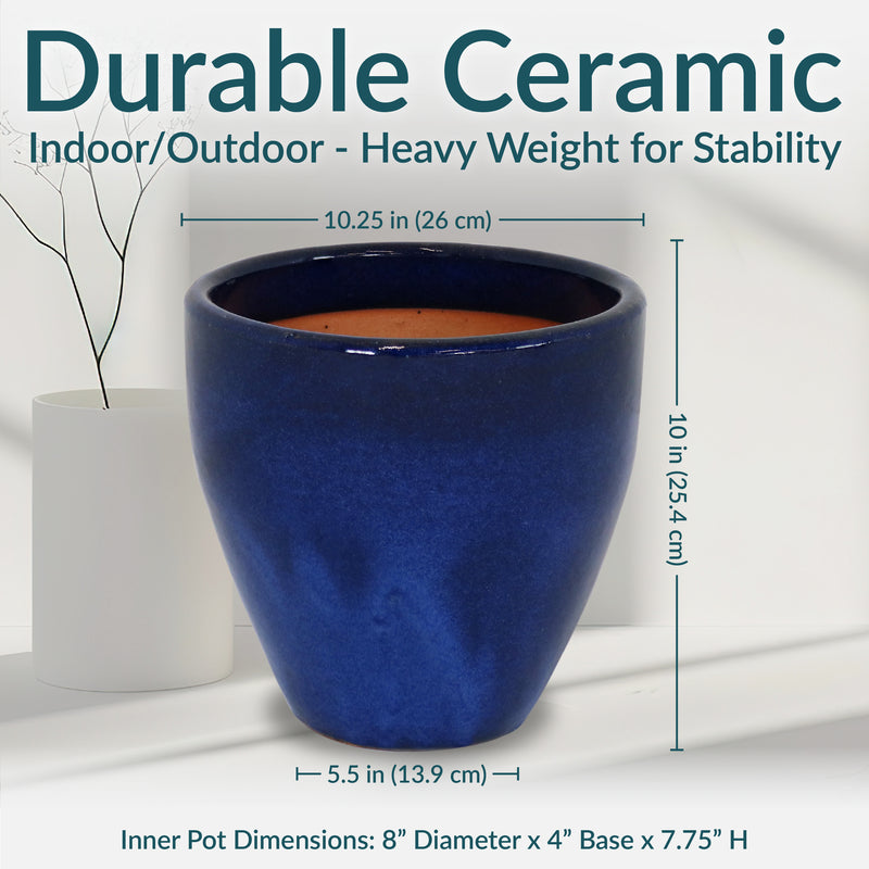 Sunnydaze Resort Glazed Ceramic Planter with Drainage Holes - Set of 2