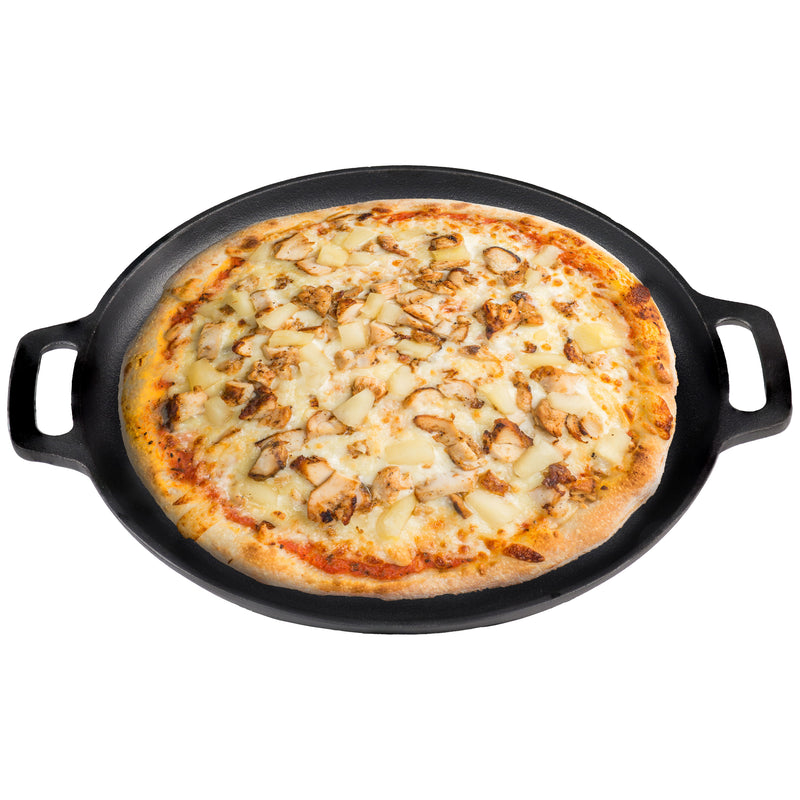 Sunnydaze Pre-Seasoned Cast Iron Pizza Pan with 2 Side Handles