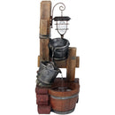 Sunnydaze Rustic Pouring Buckets Outdoor Garden Water Fountain with Solar Lantern, 34 Inch Tall