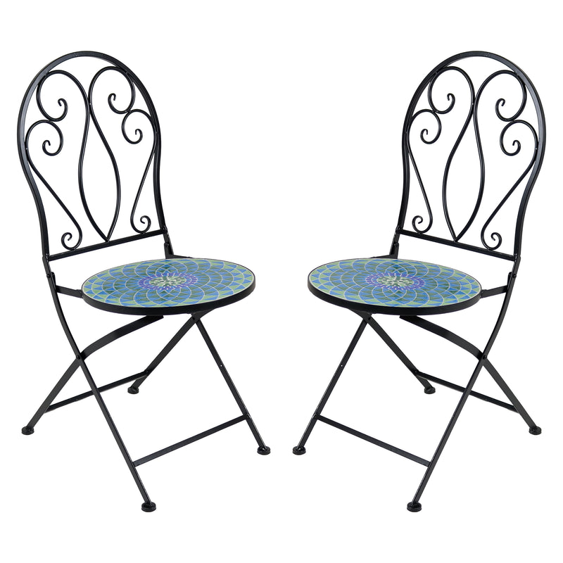 Sunnydaze Mosaic Tile Foldable Bistro Chair with Iron Frame - 2-Pack