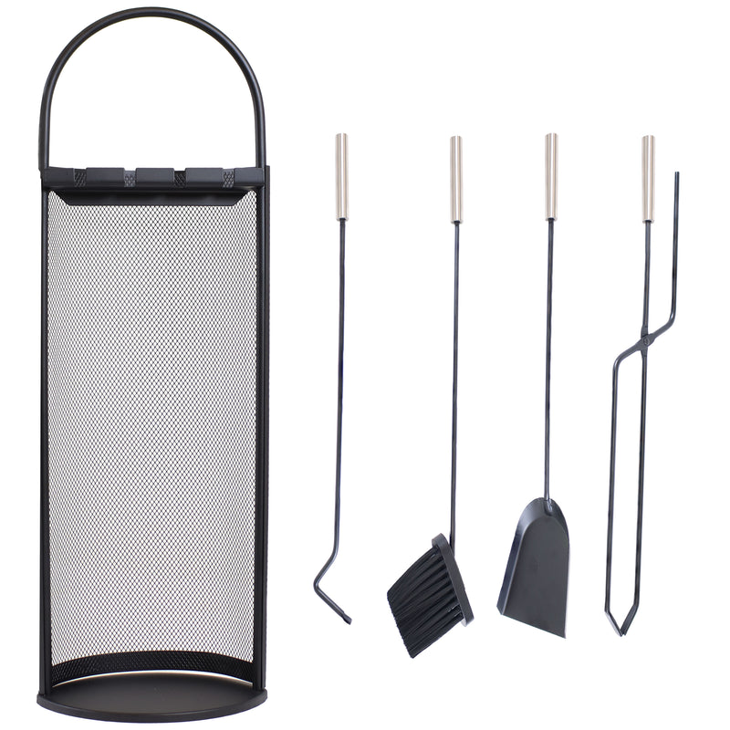 Sunnydaze 4-Piece Fireplace Tool Set with Mesh Shroud Holder