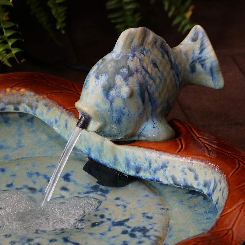 Sunnydaze Glazed Ceramic Fish Outdoor Water Fountain - 7"