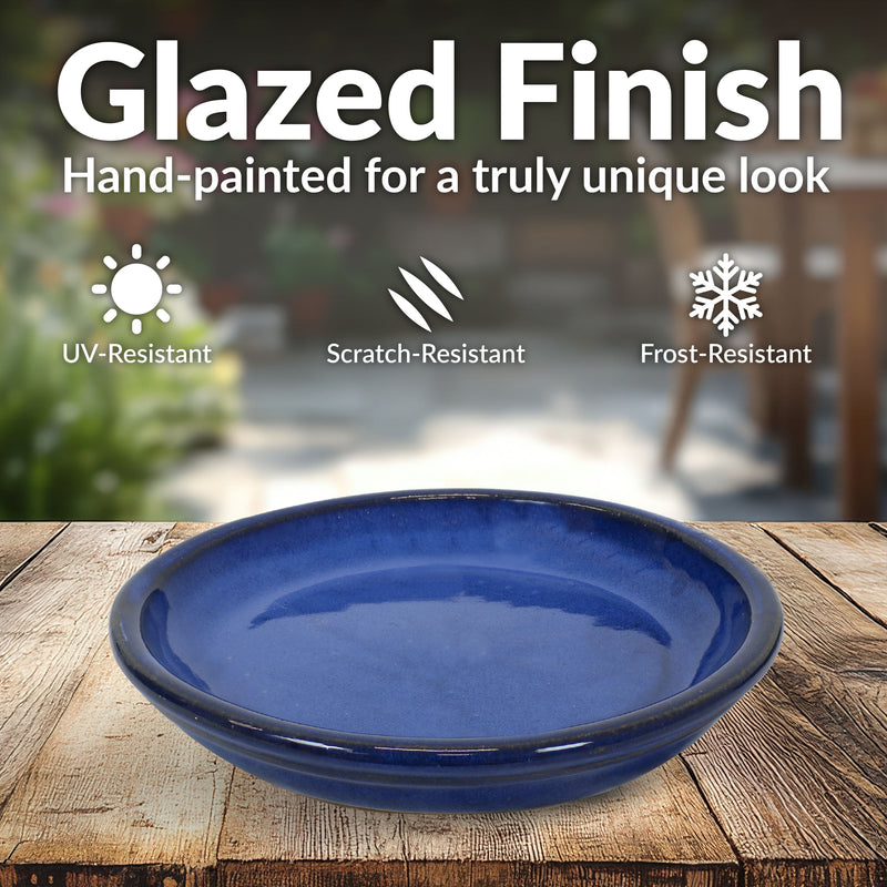 pot plant saucers Sunnydaze Set of 4 Glazed Ceramic Planter Saucers - Imperial Blue