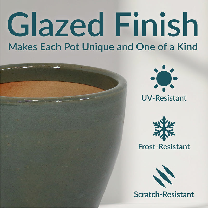 Sunnydaze Resort Glazed Ceramic Planter with Drainage Holes - Set of 2