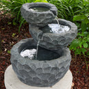 Sunnydaze 3-Tier Chiseled Basin Solar Powered Fountain for Garden, Patio, Yard or Balcony - Polyresin