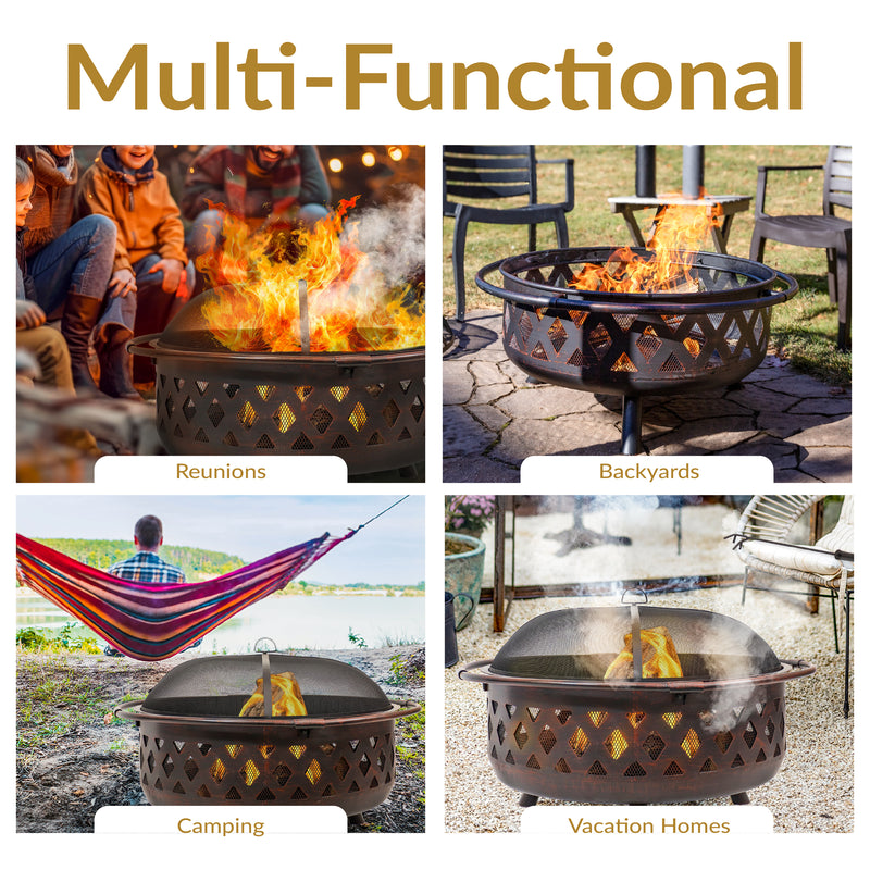 Sunnydaze Bronze Crossweave Wood-Burning Fire Pit with Spark Screen and Poker