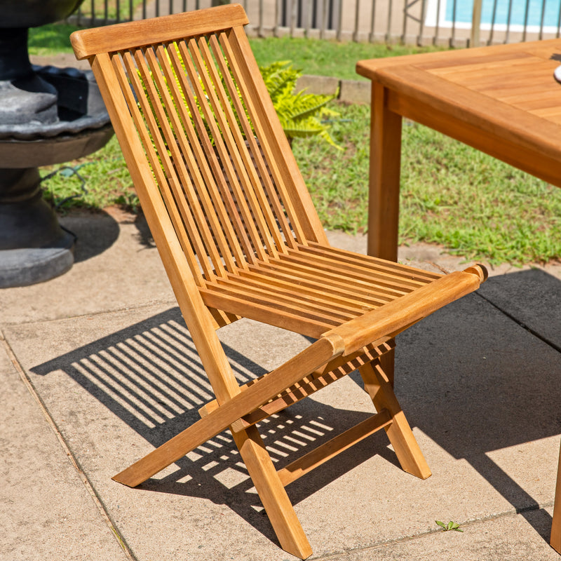 Sunnydaze Hyannis Teak Outdoor Folding Patio Chair with Slat Back