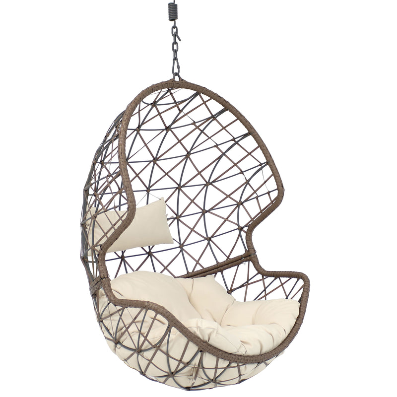 Sunnydaze Danielle Hanging Egg Chair, Resin Wicker Basket Design, Outdoor Use, Includes Cushion