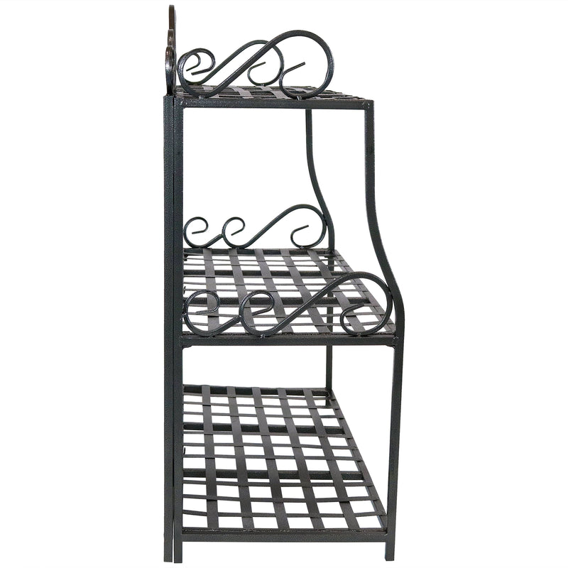 Sunnydaze 3-Tier Metal Iron Plant Stand with Decorative Scroll Design