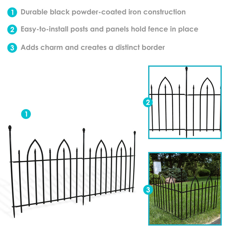 Sunnydaze 2-Piece Gothic Iron Decorative Garden Border Fence - Black