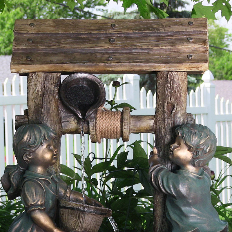 Sunnydaze Children at the Well Outdoor Water Fountain with LED Light - 39"