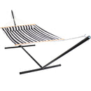 Sunnydaze 2-Person Freestanding Quilted Fabric Hammock with Stand and Pillow - 12 or 15 Foot Stand Option - Black and White