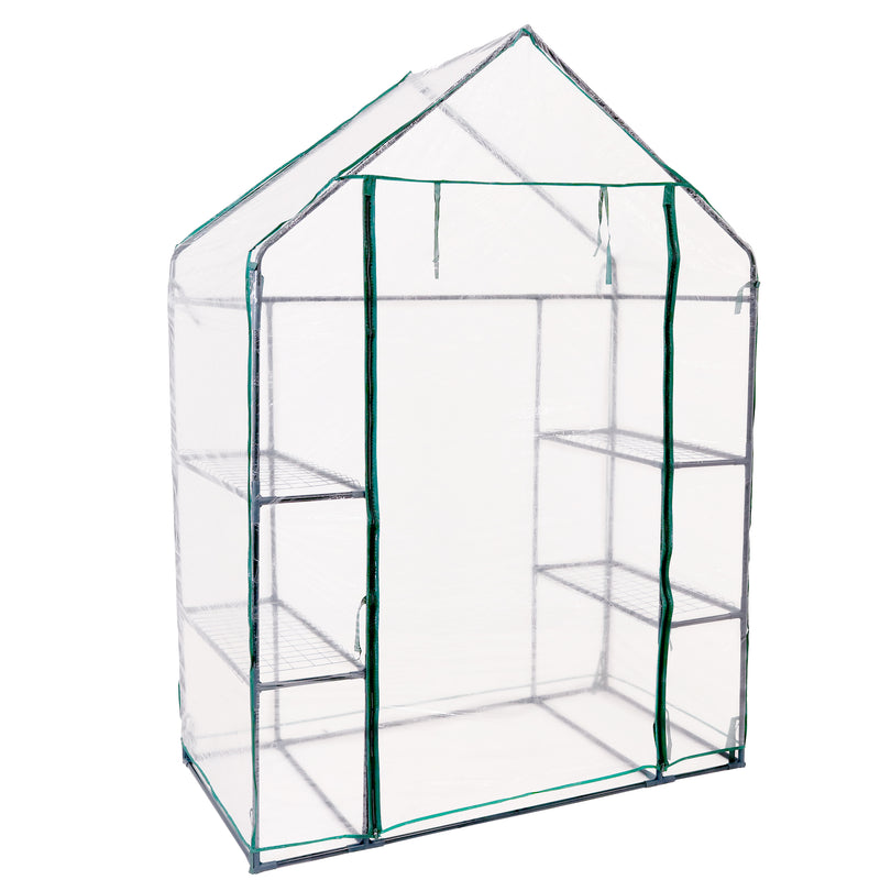 Sunnydaze Deluxe Walk-In Greenhouse with 4 Shelves for Outdoors - Clear