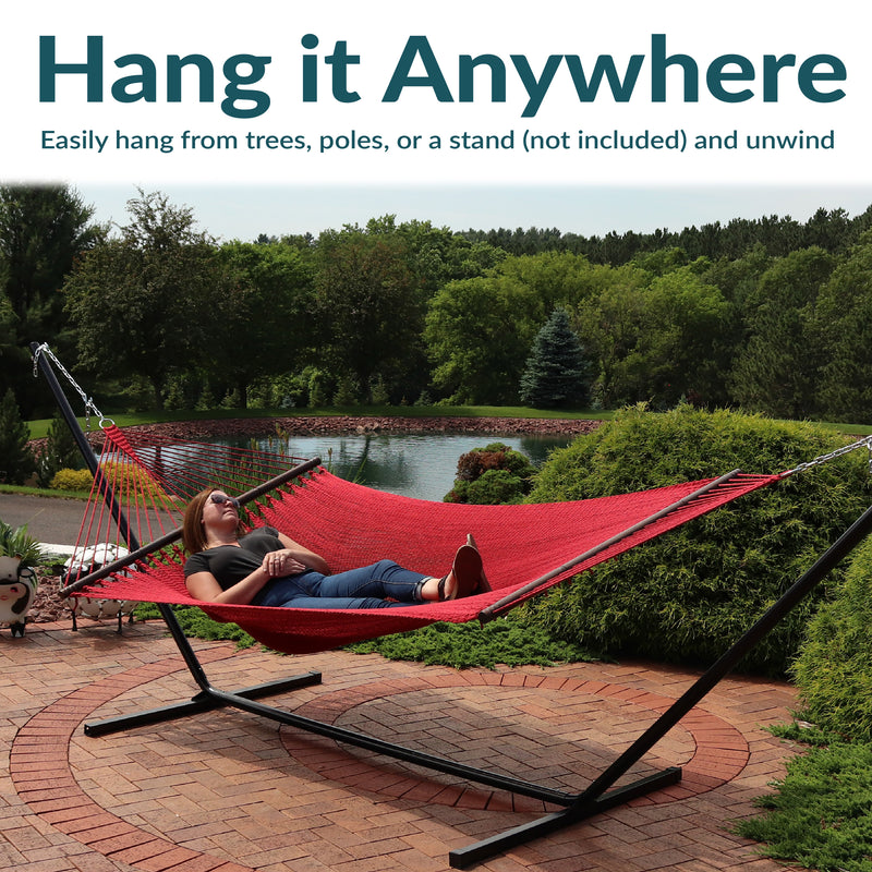 hängematte häng Sunnydaze Large 2-Person Polyester Rope Hammock with Spreader Bars Red