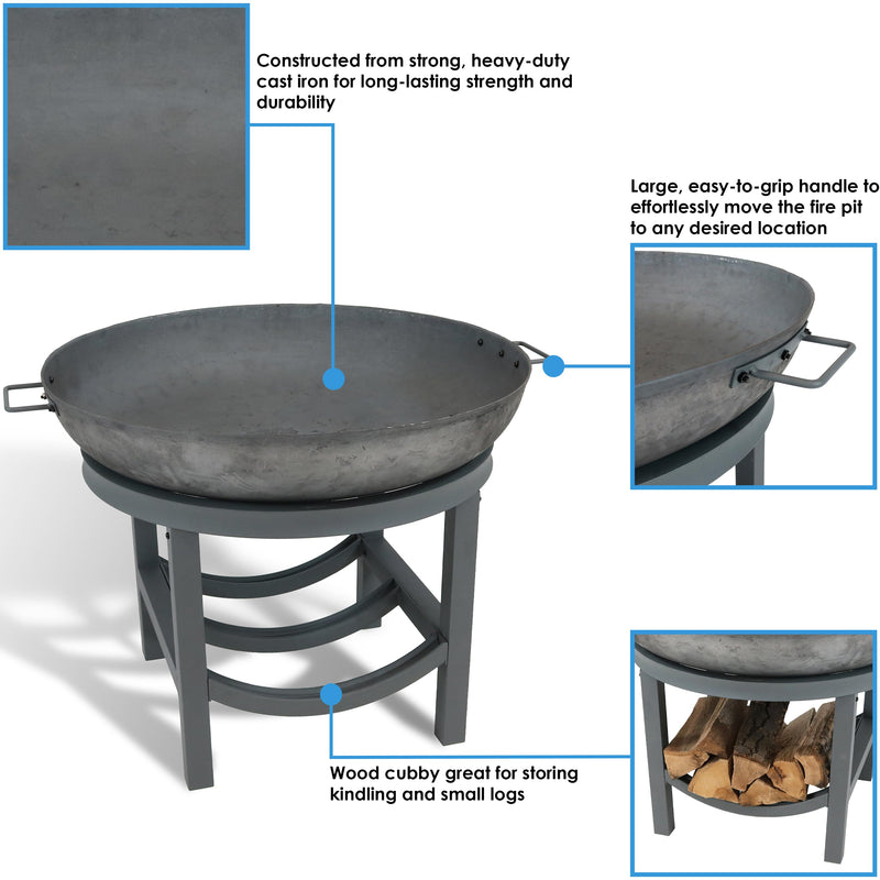 Sunnydaze 30" Cast Iron Fire Pit with Built-In Log Rack