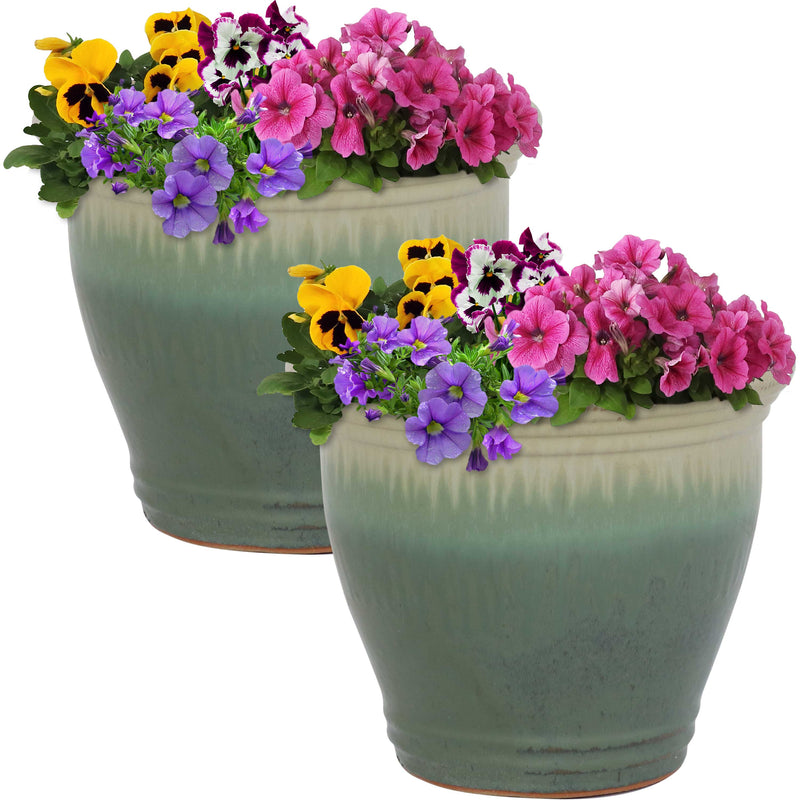 Sunnydaze Set of 2 Studio Glazed Ceramic Planters