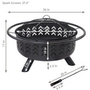 Sunnydaze Arrow Motif Steel Wood-Burning Fire Pit with Spark Screen - 36"