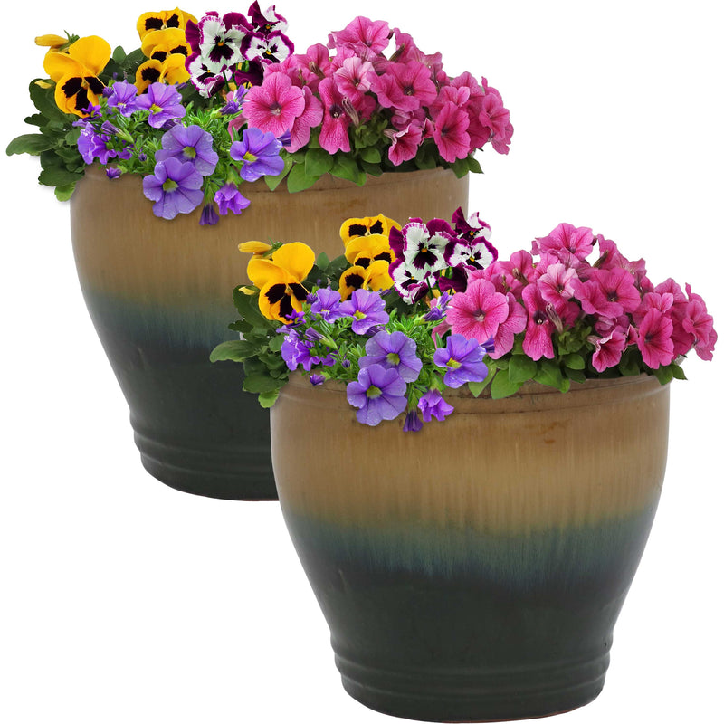 Sunnydaze Set of 2 Studio Glazed Ceramic Planters