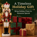 Red and green Christmas nutcracker king holding a gold scepter, displayed beside wrapped gifts with text reading “A Timeless Holiday Gift” and “Bring Holiday Cheer to Someone Special.”