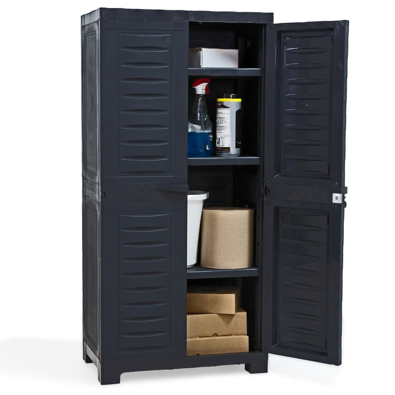 Sunnydaze Plastic Lockable Storage Cabinet with 3 Adjustable Shelves