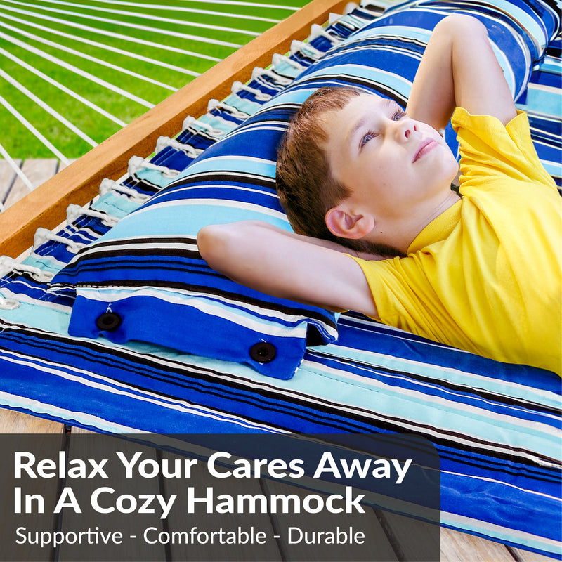 Sunnydaze 2-Person Quilted Fabric Double Hammock with Pillow