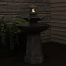 Sunnydaze 2-Tiered Pagoda Outdoor Water Fountain with LED Light - 40"