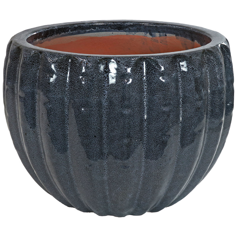 Sunnydaze 13.5" Fluted Ceramic Plant Pot - Black Mist