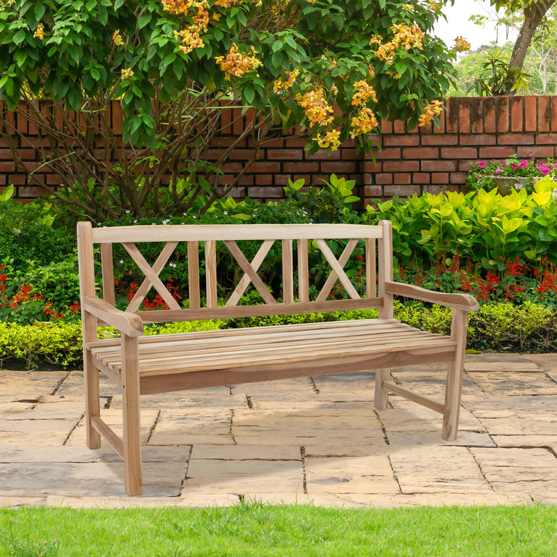 Sunnydaze 3-Person Teak Patio Bench for Outside